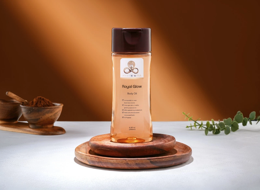 Royal Glow Body Oil, Mineral oil, Cocoa seed butter, Replenishing Moisturizers